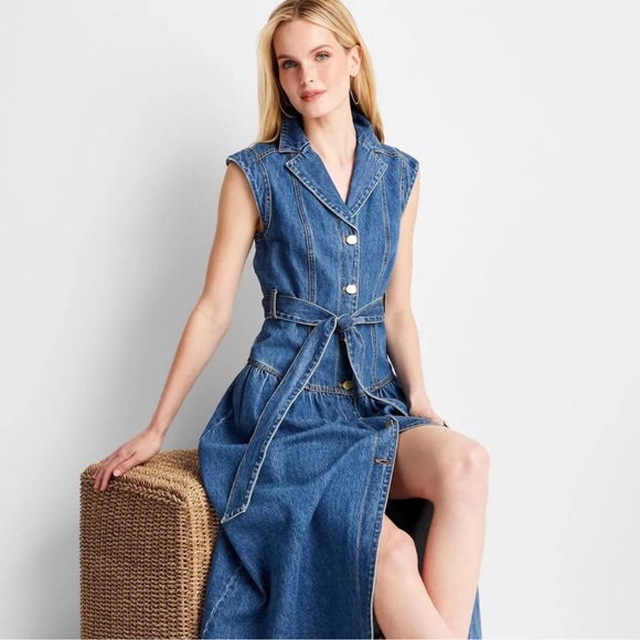 Women's Sleeveless Denim Button-Front Midi Dress~Future Collective ~Jenee Naylor - Picture 6 of 9